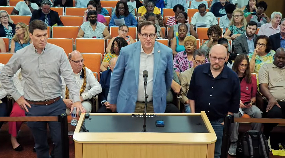 USACE engineers Jason Levecchia, James Lagrone and Tom Gesture at the May 6 Daytona Beach meeting. Image from meeting livestream