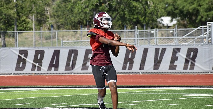 Rising senior quarterback Louisen Desinor will start under center for Braden River High football in the fall. This spring was his opportunity to strengthen bonds with the playmakers around him.