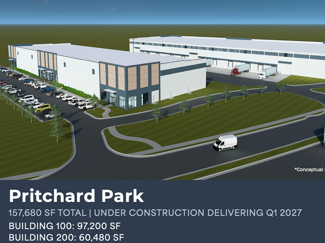 Hazel Street and Faropoint intend to ceremonially break ground May 29 on the two-building, 157,680-square-foot Pritchard Park in West Jacksonville. This is a conceptual rendering.