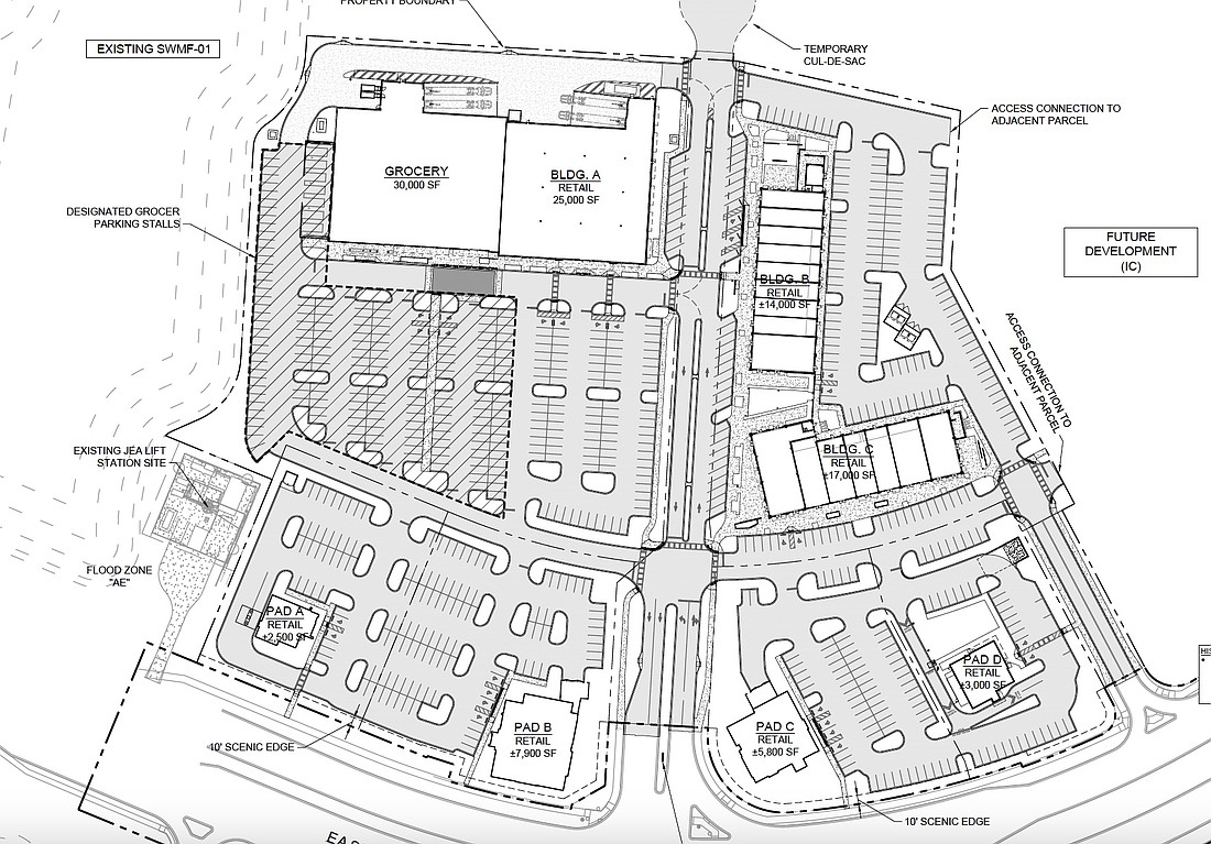 A retail center planned in the Durbin Park area of St. Johns County includes a 30,000-square-foot grocery store.