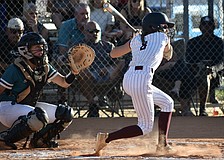 Leighton Paul (right), pictured here during the FHSAA Class 5A-Region 3 final May 14 against Gulf Coast, was Braden River's leadoff hitter this season. She went 0-for-3 in the state semifinals against Niceville.