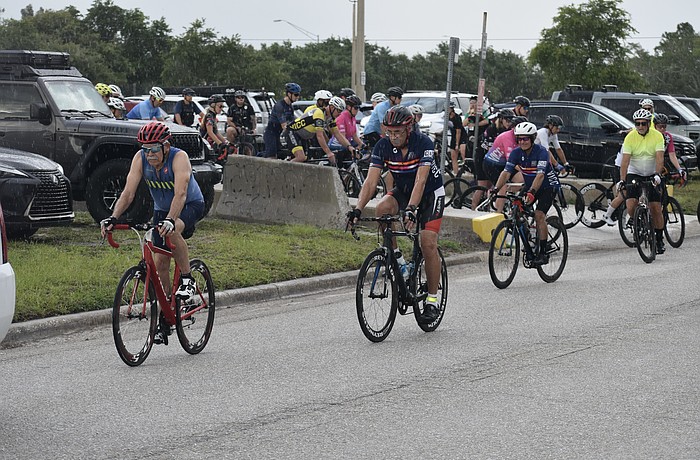 Riders set out on the ride.