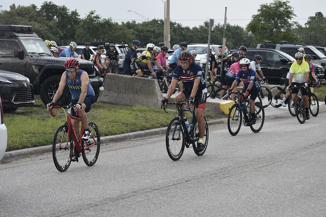 Riders set out on the ride.