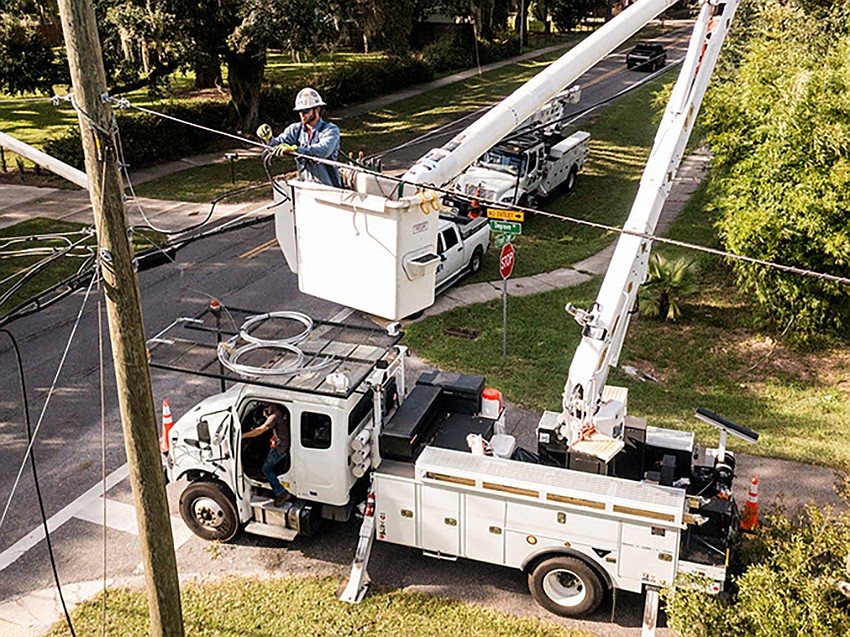 A file photo of JEA working to restore power in Jacksonville after Hurricane Helene.