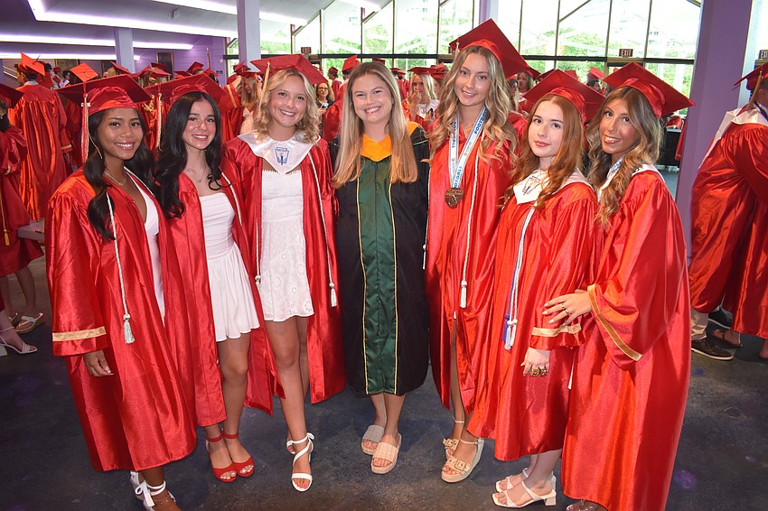 Shelly DiLorenzo, Sophia Steele, Allyson Williams, athletic trainer Megan Peters, Kelsey Fisher, Elle Vanderpol and Alyssa McCue are part of the school's sports medicine program.