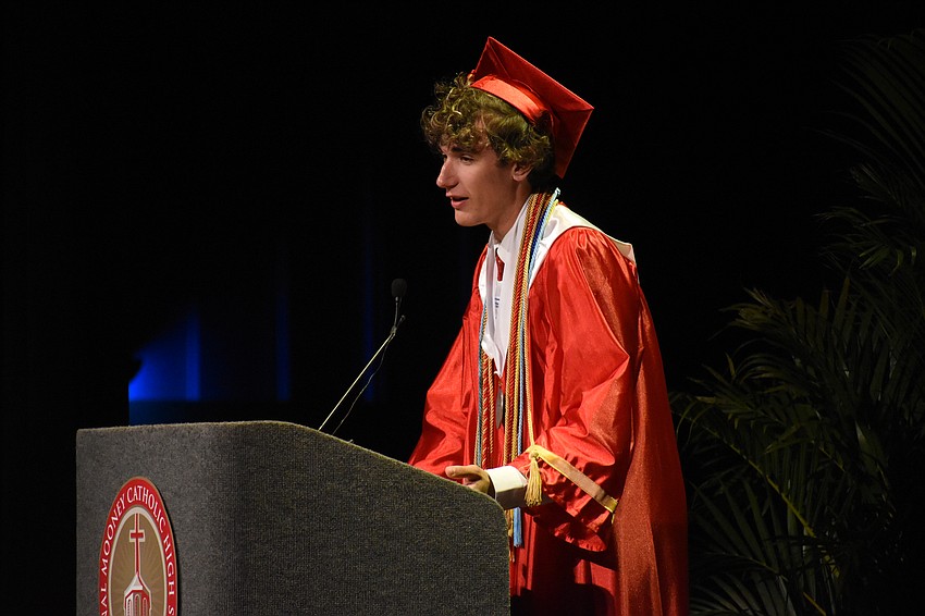 Gabriel Mehlum delivers the Salutatorian Address.