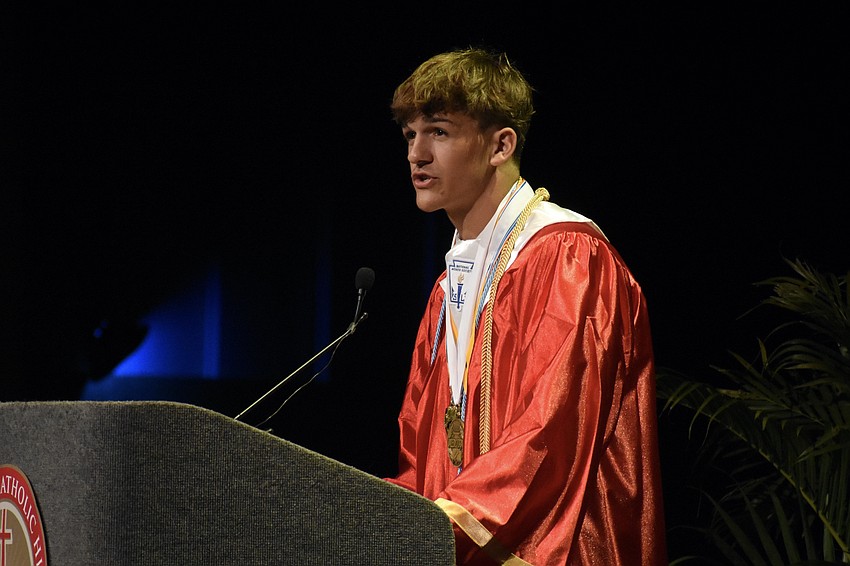 Duke Bergstrom delivers the valedictorian address.