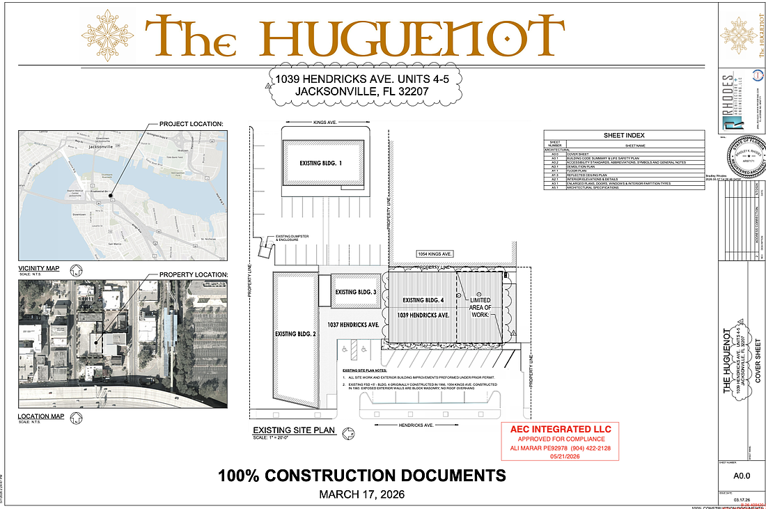 The city is reviewing a permit to start tenant build-out for The Huguenot at 1039 Hendricks Ave. in part of the former Reddi-Arts building on the Downtown Southbank.