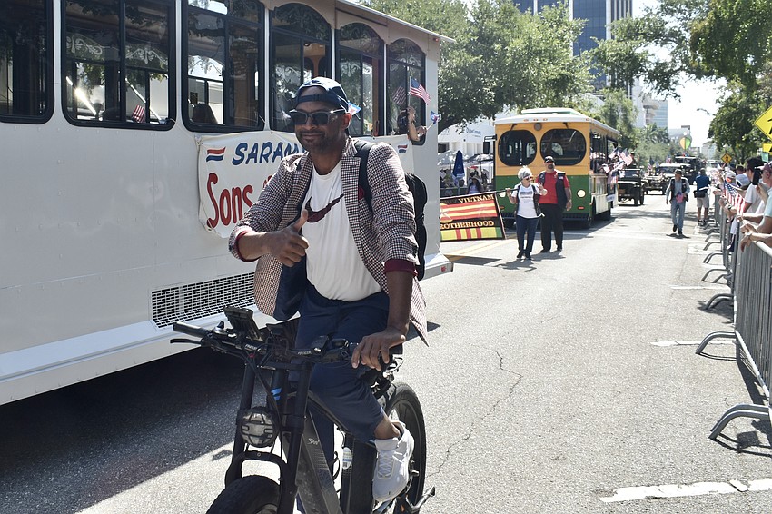 Commissioner Kyle Battie makes his way along the route.