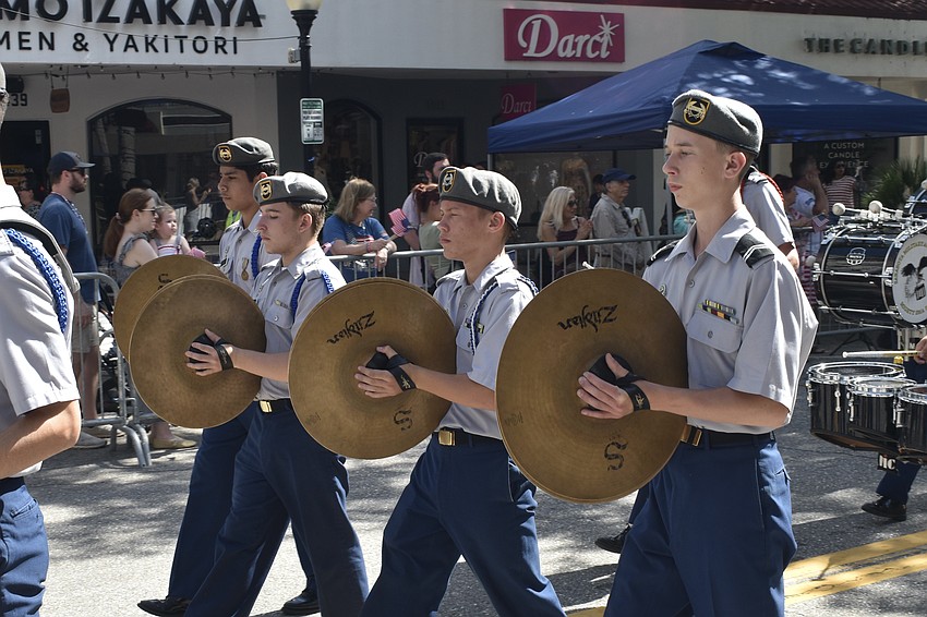 Rising sophomores Adrian Jimenez, Kellen Chambers, Brandon Blair and Jadon Oppermann of Sarasota Military Academy perform with the school's band.