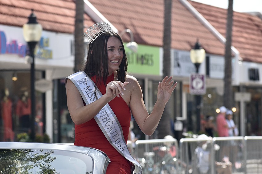 Miss Southgate USA 2026 Brooke Lounsberry waves to paradegoers.