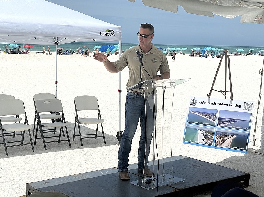 Congressman Greg Steube speaks at the ribbon cutting for the completion of the renourishment project at Lido Beach. Congressman Greg Steube speaks at the ribbon cutting for the completion of the renourishment project at Lido Beach.