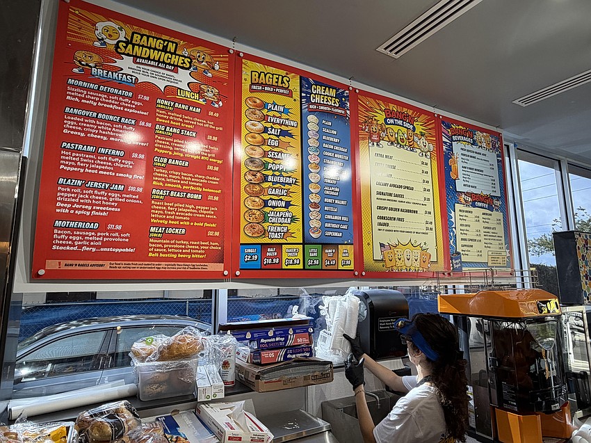 The menu board at Bang’n Bagel.