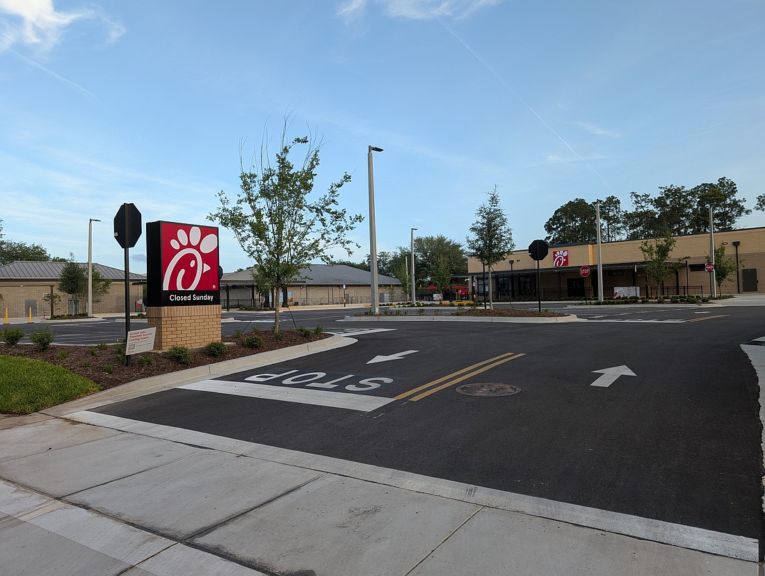The entrance to the Chick-fil-A restaurant along Lady Lake Road near Bradley Cove Road. While the restaurant address is 705 Duval Station Road, only pedestrians can enter from there. The store opens May 29.