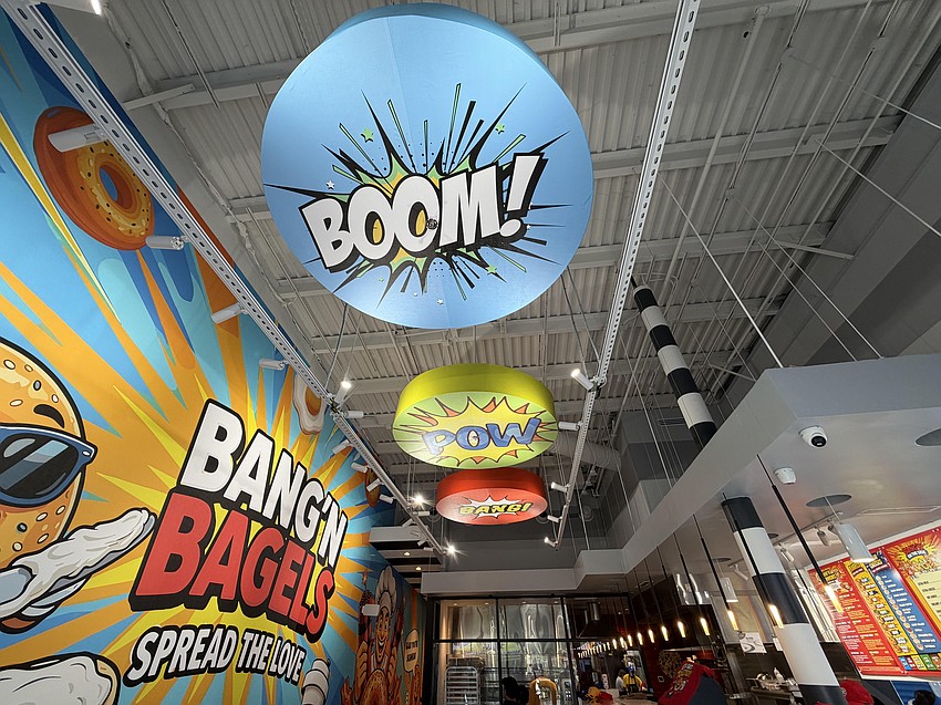 The ceiling art at Bang’n Bagel.
