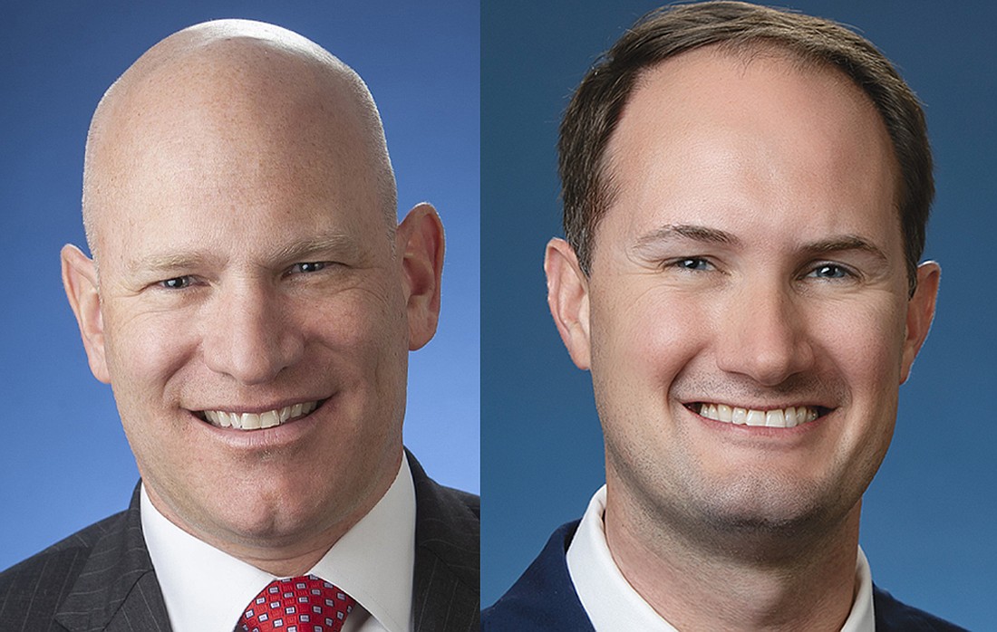 Jacksonville City Council members Nick Howland, left, and Joe Carlucci were elected president and vice president of the 19-member Council in votes on May 26. They are scheduled to begin their leadership roles on July 1 for the the 2026-27 Council year.
