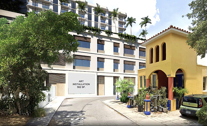 Rendering by Kobi Karp Architecture provides a street-level view of Adagio traveling northwest on Burns Court. Rendering by Kobi Karp Architecture provides a street-level view of Adagio traveling northwest on Burns Court.