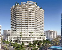 A Kobi Karp Architecture rendering of the 18-story Adagio luxury condo tower as viewed at the northwest corner of South Palm Avenue and Ringling Boulevard.