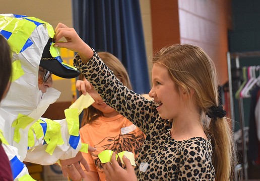 Novalee Roberts, a third grader at Myakka City Elementary, is eager to participate in the Tape the Principal (Carol Ricks) event.