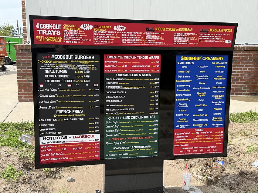 While the drive-thru pavement stills needs to be installed at Jacksonville's first Cook Out restaurant, which is expected to open soon, the menu board is in place.