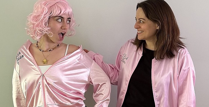 Kallista Schneiderman and Kelly Haramis rehearse for their upcoming performance of "Grease is the Word" at the Squeaky Wheel Fringe Festival, which runs from June 2-7.