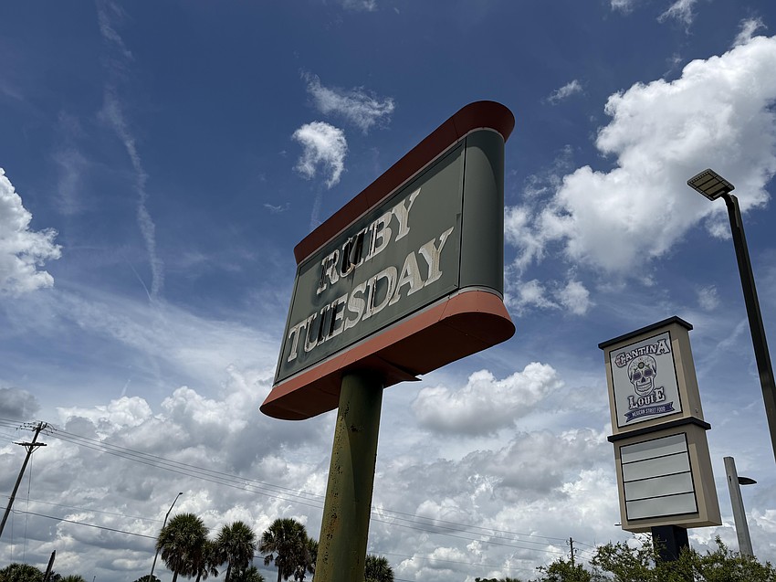 The sign at the 24-year-old Ruby Tuesday store on Monument Road shows damage. The sign at the 24-year-old Ruby Tuesday store on Monument Road shows damage.