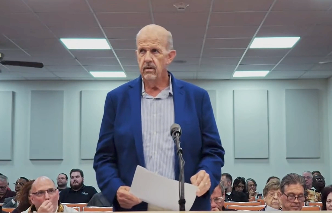 Bob Rand, chairman of the Daytona Beach Economic Development Advisory Board, addresses the Daytona Beach City Commission during its May 20 meeting. Screenshot from the City of Daytona Beach meeting video.