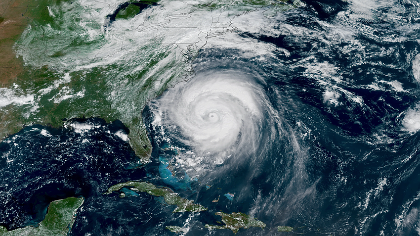 An NOAA satellite view of a massive Hurricane Erin churning off the U.S. East Coast taken Aug. 20, 2025. Image by NOAA Satellite