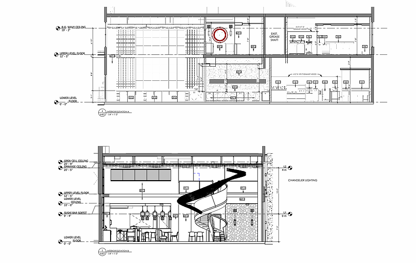 The two floors of Norikawa are connected by an elevator along with a spiral staircase labeled as for convenience only. The two floors of Norikawa are connected by an elevator along with a spiral staircase labeled as for convenience only.