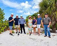 Lido Shores Property Owners Association board members, including President Michelle Swartz, Vice President Jon Tilkemeier, Tom Fitzgerald and Jan Farber, joined team members from New Pass Dock & Seawall, including Co-Owner Jonathon Sisler, President and Co-Owner Todd Wagner and Sales Manager Matt Billib, to break ground on a new beachside pavilion to replace one destroyed by the 2024 hurricanes.