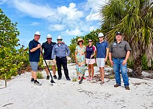 Lido Shores Property Owners Association board members, including President Michelle Swartz, Vice President Jon Tilkemeier, Tom Fitzgerald and Jan Farber, joined team members from New Pass Dock & Seawall, including Co-Owner Jonathon Sisler, President and Co-Owner Todd Wagner and Sales Manager Matt Billib, to break ground on a new beachside pavilion to replace one destroyed by the 2024 hurricanes.