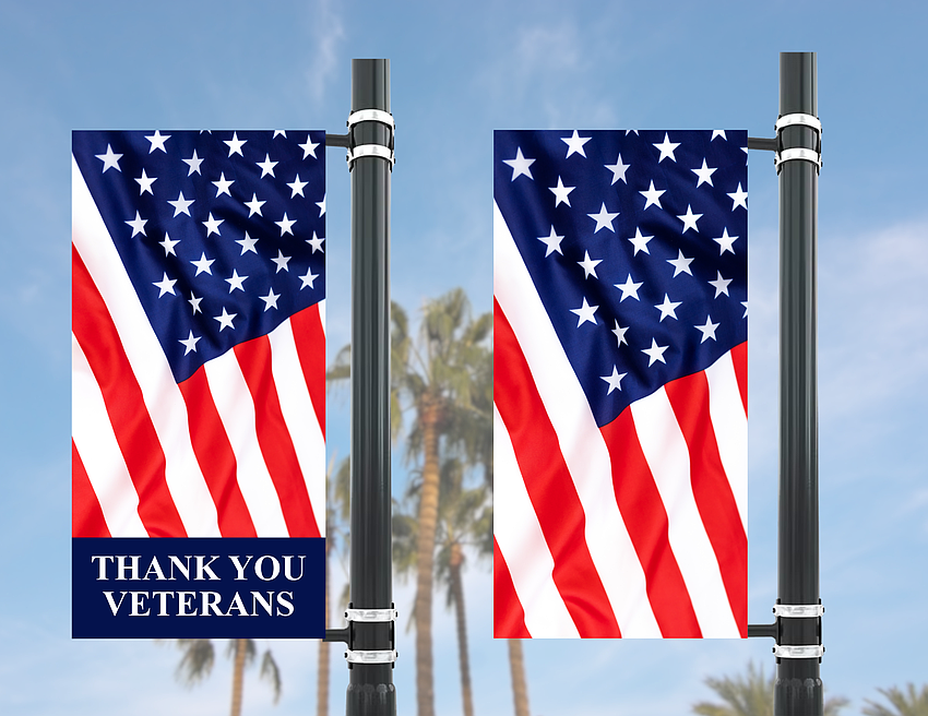 The town is commissioning Allegra Printing to print 56 banners that can be used for patriotic celebrations. The pictured graphic is a sample Allegra provided to the town as a final design is yet to be determined.