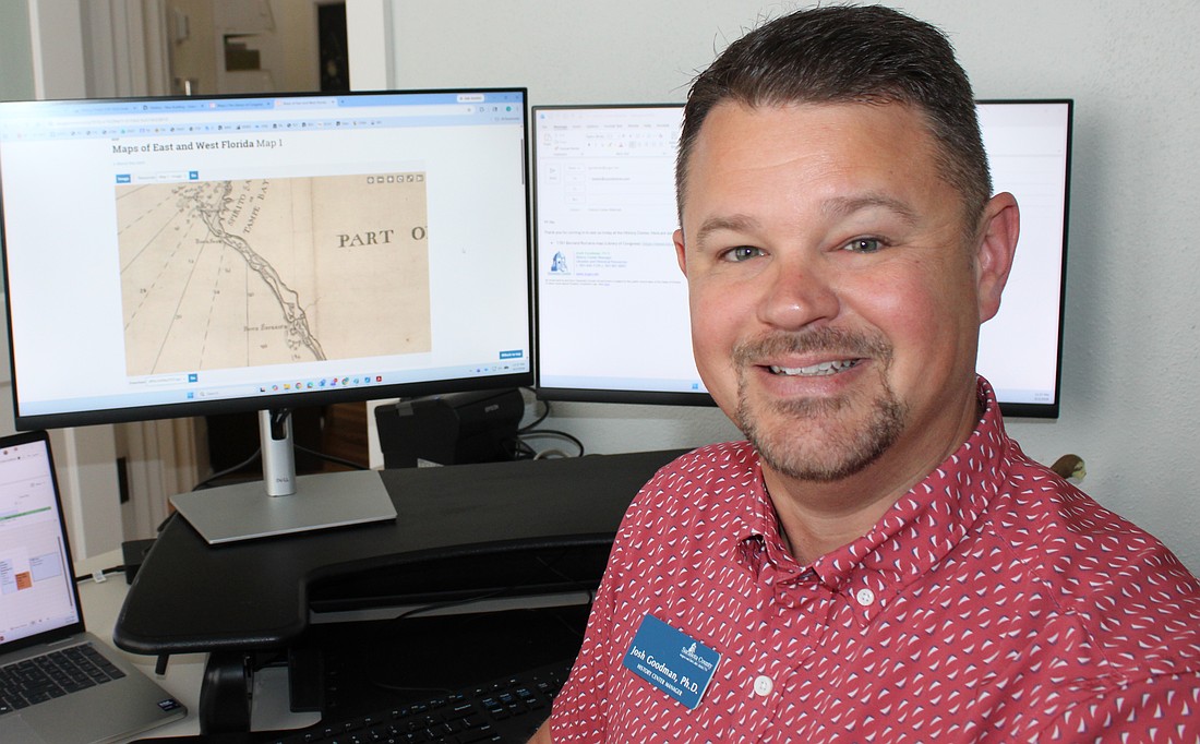 Sarasota History Center Manager Josh Goodman is an avid historian who loves checking out maps of the region in the 1700s.