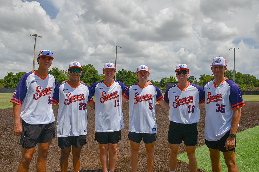 Jack Sanchez, Joshua Bell, Rylee Gibson, Keith Holden, Cael Reish and Nicholas Rich have returned to their hometown from their various colleges to represent the Squeeze.