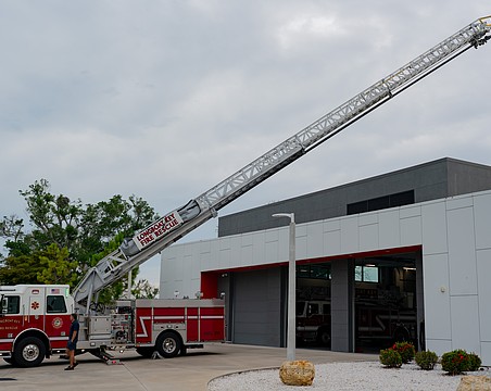 Longboat Key Fire Rescue has two ladder trucks that can reach 75 feet, including this Sutphen engine built in 2020, which serves as the primary engine at Fire Station 92.