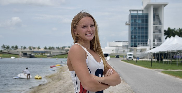 Olivia Mulliner sits in the first seat of the Youth Women's Eight for Sarasota Crew — a change in position made after the boat's fourth-place finish at the USRowing Southeast Youth Championships.