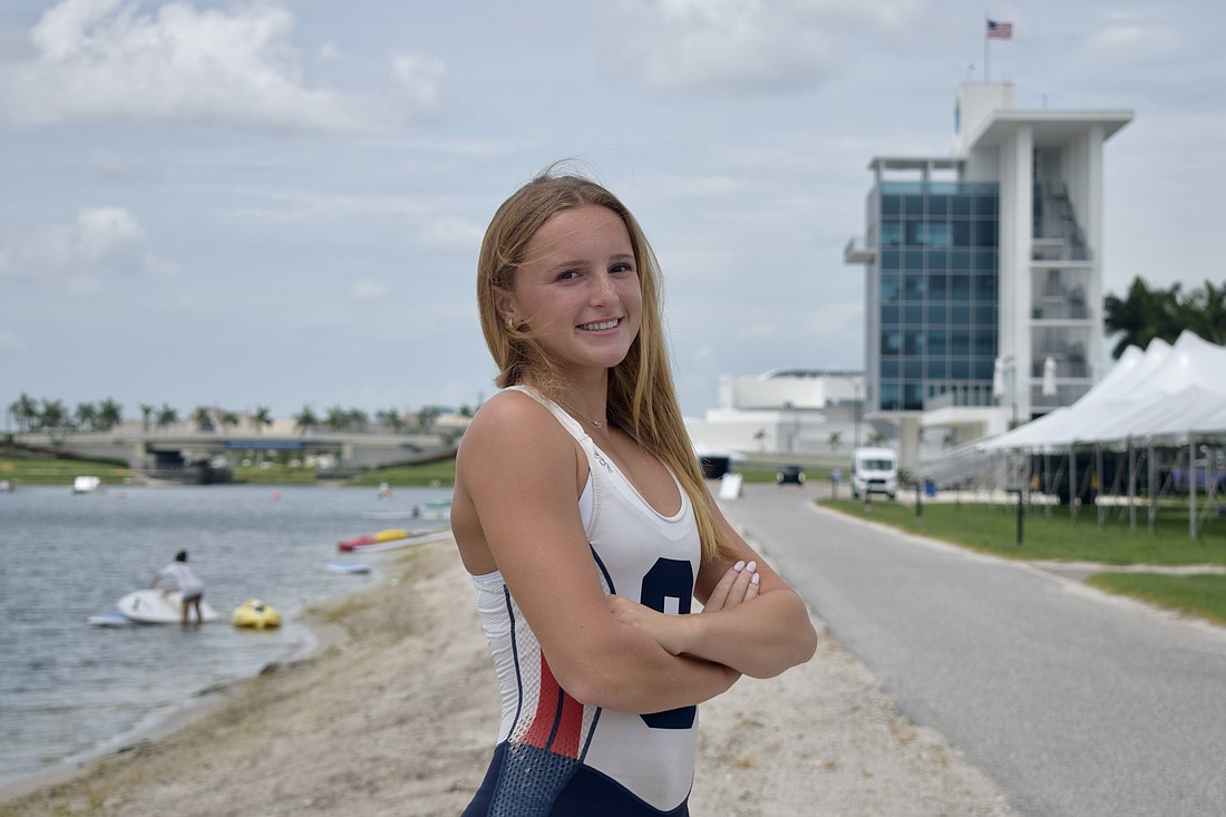 Olivia Mulliner sits in the first seat of the Youth Women's Eight for Sarasota Crew — a change in position made after the boat's fourth-place finish at the USRowing Southeast Youth Championships.