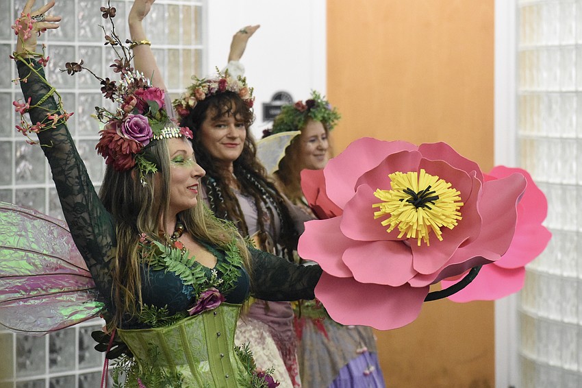 Misha Nell, Stephanie Rischard and Elizabeth Hall of ShimmyBOOM Bellydance offer a performance.