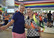 Amy Snider and Julie Waters bring some ribbon energy to the dance floor.