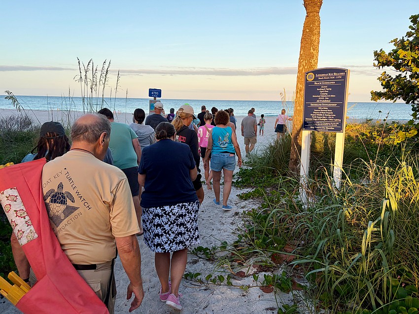 Longboaters make their way out to the beach to learn about sea turtles at the first Turtle Walk of the season on June 6.