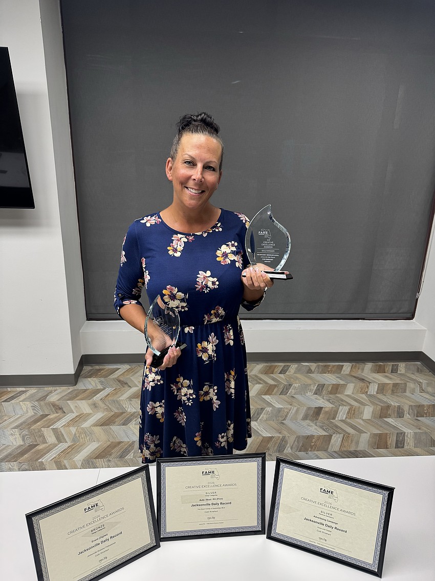 Jacksonville Daily Record graphic designer Codi Rinehart won two first-place awards and five total awards in the 2026 Florida Advertising Media Executives Creative Excellence Contest.