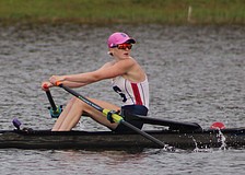 Sarasota Crew's Gabrielle DeLeo heads to the finish of the Women's Youth 1x Thursday at the USRowing Youth National Championships at Nathan Benderson Park. She qualified for Friday's semifinal by placing eighth in 7:54.36.