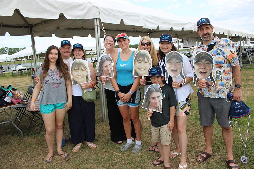 Tabitha Pahl (center) of Renton, Washington brought her family and friends to Sarasota for the USRowing Youth National Championships at Nathan Benderson Park. Approximately 4,000 athletes are competing.