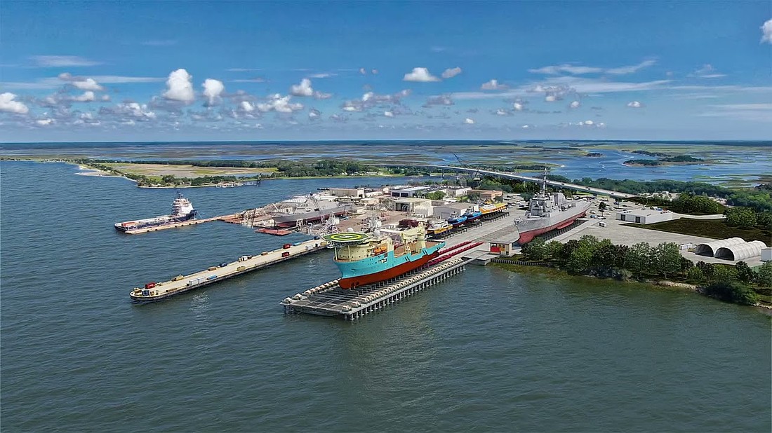 BAE Systems breaks ground for new shiplift, land level facility in Jacksonville.