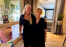 Former Rotary Club of Longboat Key President Jan Wallace congratulates current President Terri Driver, who made club history in accepting the role two years in a row at the June 11 cerermony.