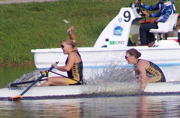 Inglemoor High School rowers Krista Alyakin and Karlie Vince made a splash by winning the Women's Youth 2- class at the USRowing Junior National Championships on Sunday at Nathan Benderson Park.