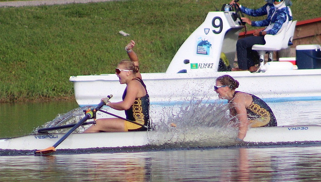 Inglemoor High School rowers Krista Alyakin and Karlie Vince made a splash by winning the Women's Youth 2- class at the USRowing Junior National Championships on Sunday at Nathan Benderson Park.