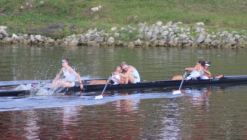 D.C. National Rowing celebrates a national title in the Women's Youth 4+ class Sunday at Nathan Benderson Park in the USRowing Junior National Championships.
