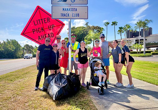 The dozen volunteers assisting the Manasota Track and Field summer cleanup on June 13 collected an estimated 75 pounds of trash from along the roadway near Longboat Key Little Beach in only an hour.