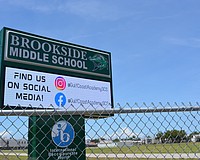 Brookside Middle School sign with updated social media handles to @GulfCoastAcademySCS.
